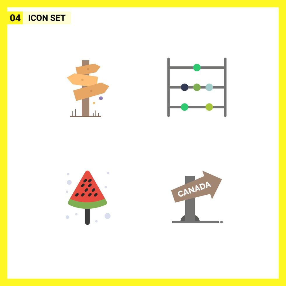 Modern Set of 4 Flat Icons Pictograph of direction food sign math canada Editable Vector Design Elements