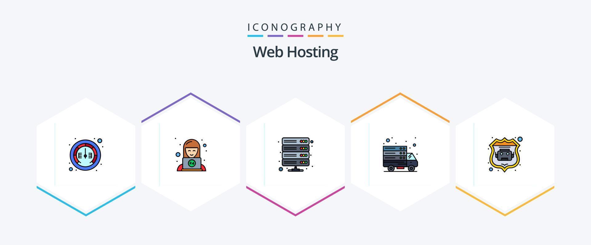 Web Hosting 25 FilledLine icon pack including internet bot. transfer. data. online. vpn vector