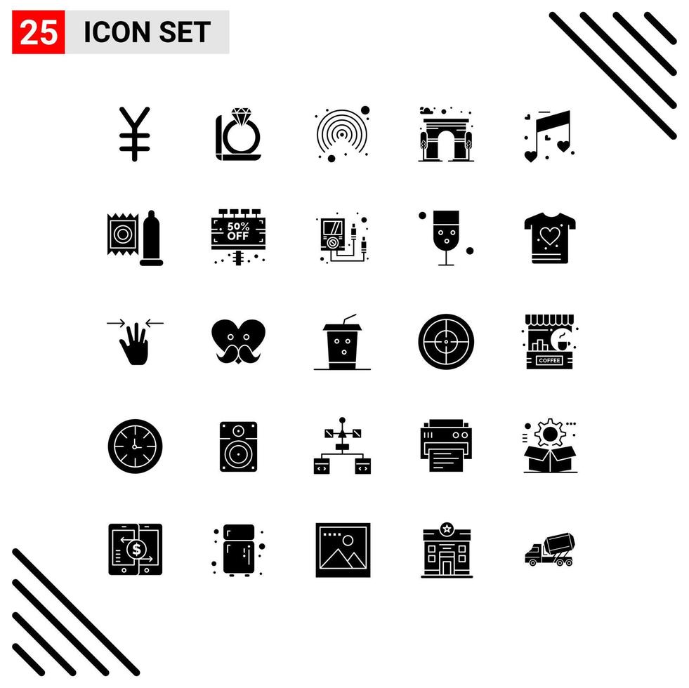 Set of 25 Modern UI Icons Symbols Signs for wedding love interface music door Editable Vector Design Elements