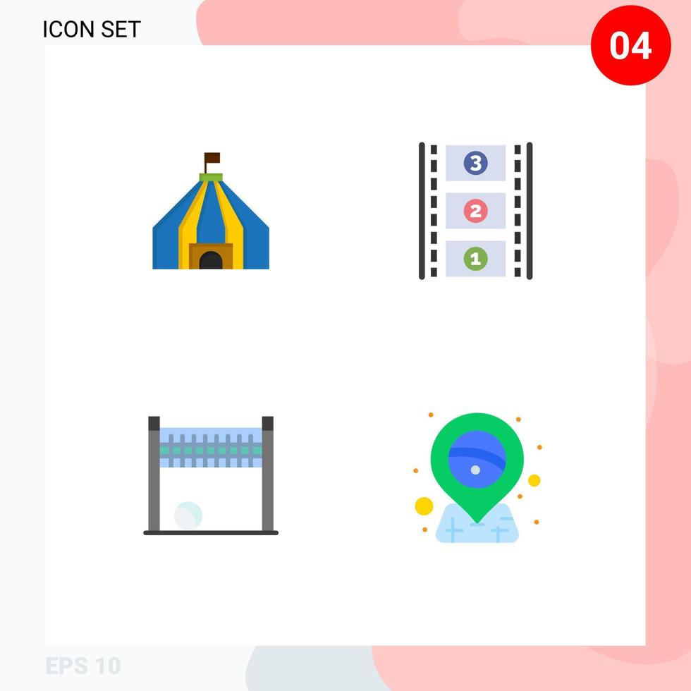 paquete de línea de vector editable de 4 iconos planos simples de carrete de película de voleibol tant juego carnaval elementos de diseño de vector editable