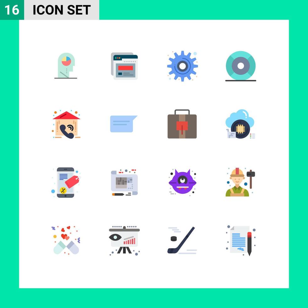 conjunto de pictogramas de 16 colores planos simples de llamada ui cog ayuda paquete editable básico de elementos de diseño de vectores creativos