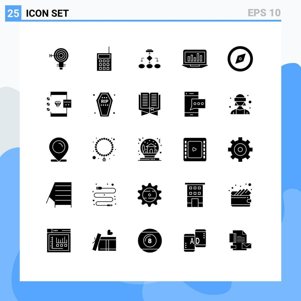 25 glifos sólidos vectoriales temáticos y símbolos editables del esquema de flujo de trabajo algoritmo de arquitectura de datos de radio elementos de diseño vectorial editables vector