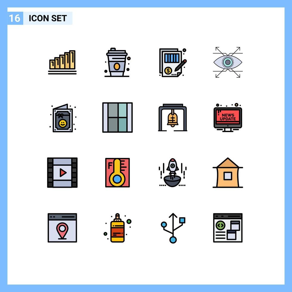 paquete de 16 líneas llenas de colores planos modernos, signos y símbolos para medios de impresión web, como el aspecto de equilibrio de visión de celebración, elementos de diseño de vectores creativos editables de negocios