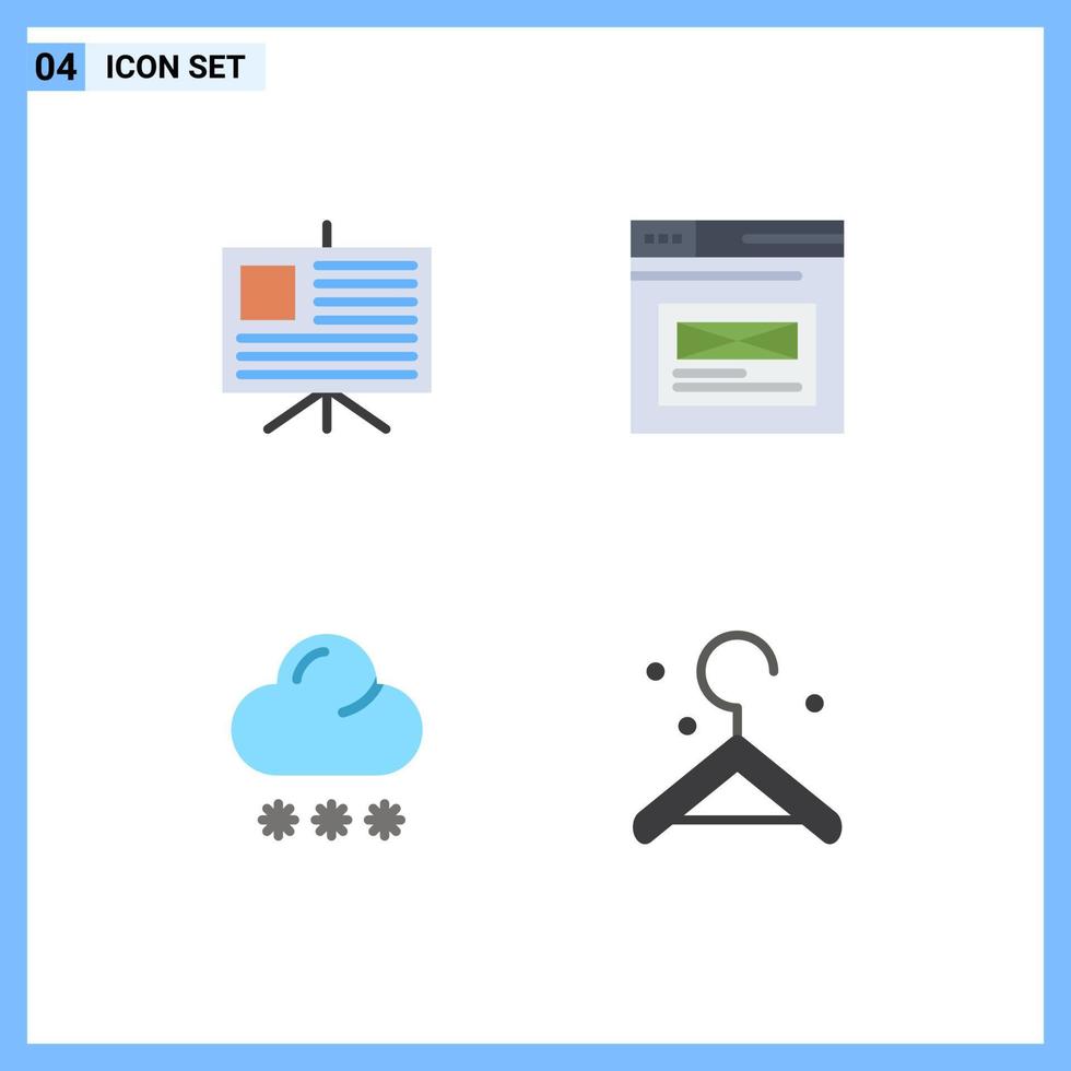 Set of 4 Commercial Flat Icons pack for analytics forecast internet website weather Editable Vector Design Elements