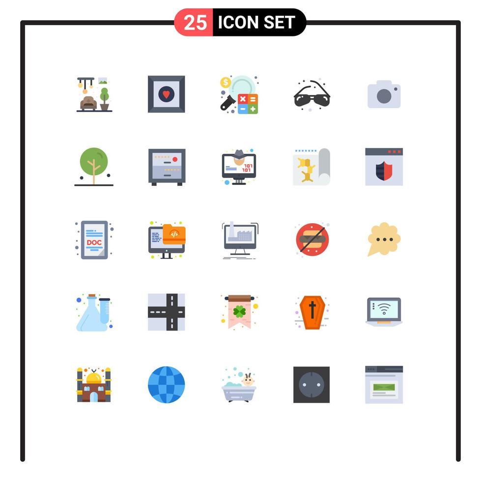 paquete de 25 signos y símbolos de colores planos modernos para medios de impresión web, como gafas de geek de negocios de twitter de imagen, elementos de diseño de vectores editables