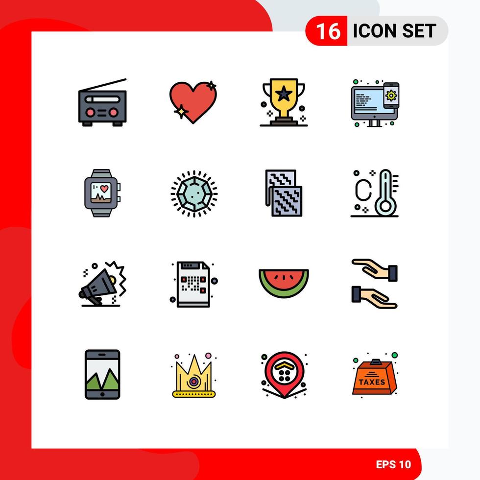 Universal Icon Symbols Group of 16 Modern Flat Color Filled Lines of web design responsive report design prize Editable Creative Vector Design Elements