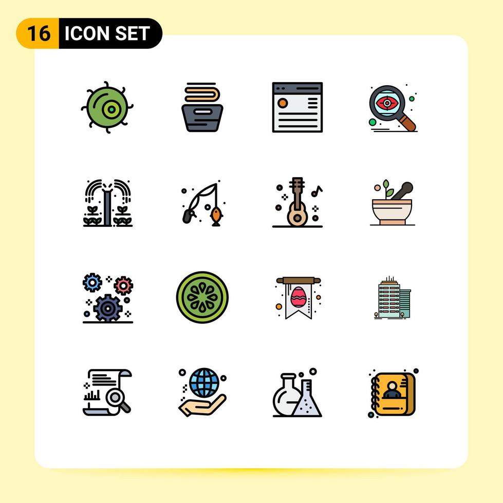 16 User Interface Flat Color Filled Line Pack of modern Signs and Symbols of grower eye hamburger targeting search Editable Creative Vector Design Elements