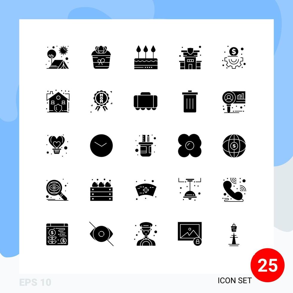 Set of 25 Vector Solid Glyphs on Grid for property home flower party event Editable Vector Design Elements