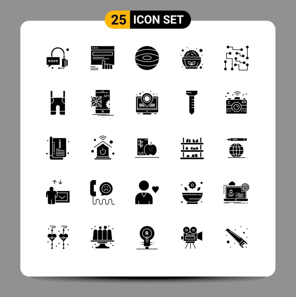 Modern Set of 25 Solid Glyphs Pictograph of electronics biophysics jupiter salad bowl healthy Editable Vector Design Elements