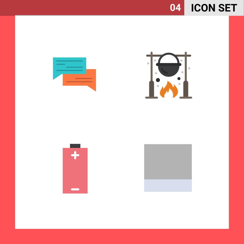 Pack of 4 Modern Flat Icons Signs and Symbols for Web Print Media such as chat picnic communication speech cooking Editable Vector Design Elements