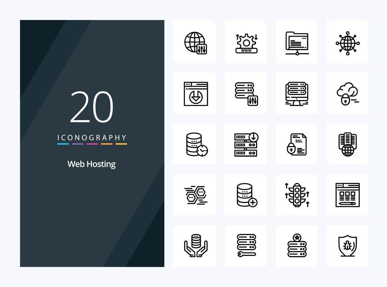20 Web Hosting Outline icon for presentation vector