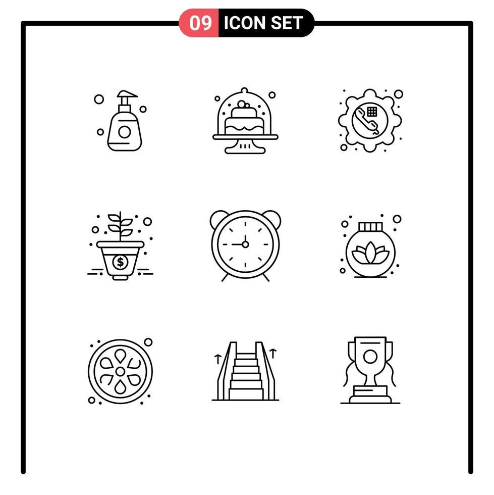 User Interface Pack of 9 Basic Outlines of money growth dish growth gear Editable Vector Design Elements