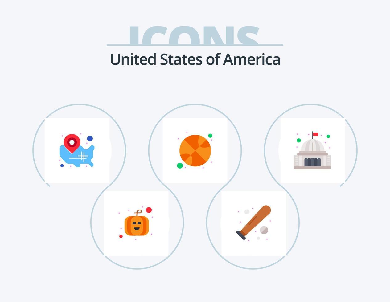 usa flat icon pack 5 diseño de iconos. lugar. Deportes. mapa. bola. pin de ubicación vector