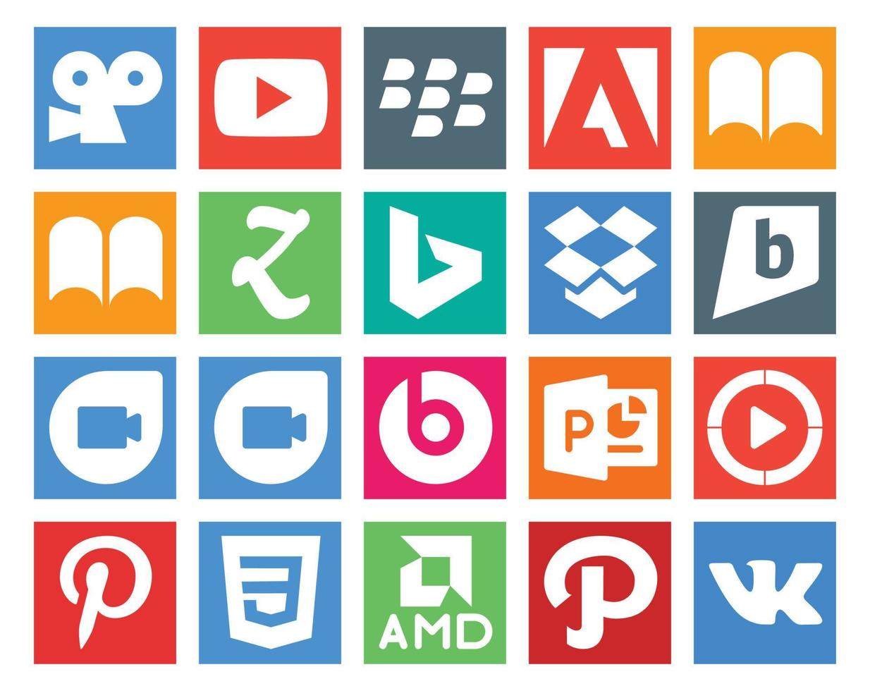 20 Social Media Icon Pack Including amd pinterest dropbox video powerpoint vector