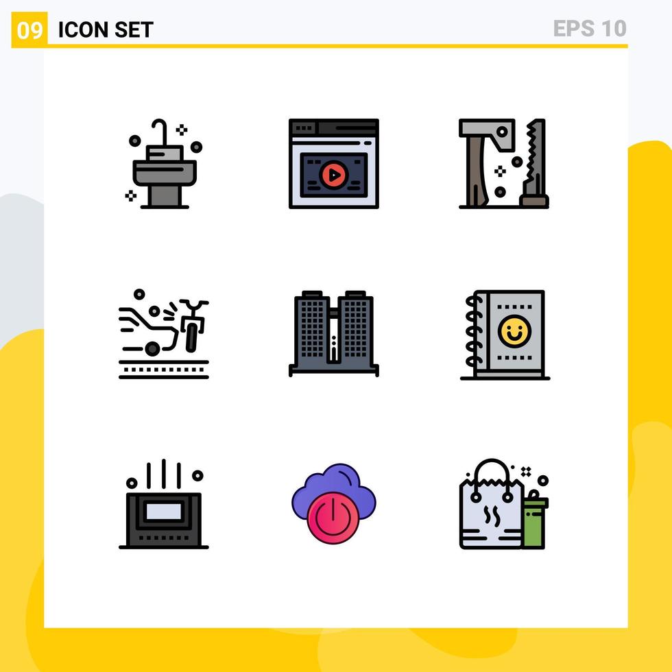 Universal Icon Symbols Group of 9 Modern Filledline Flat Colors of office crash ax car accident Editable Vector Design Elements