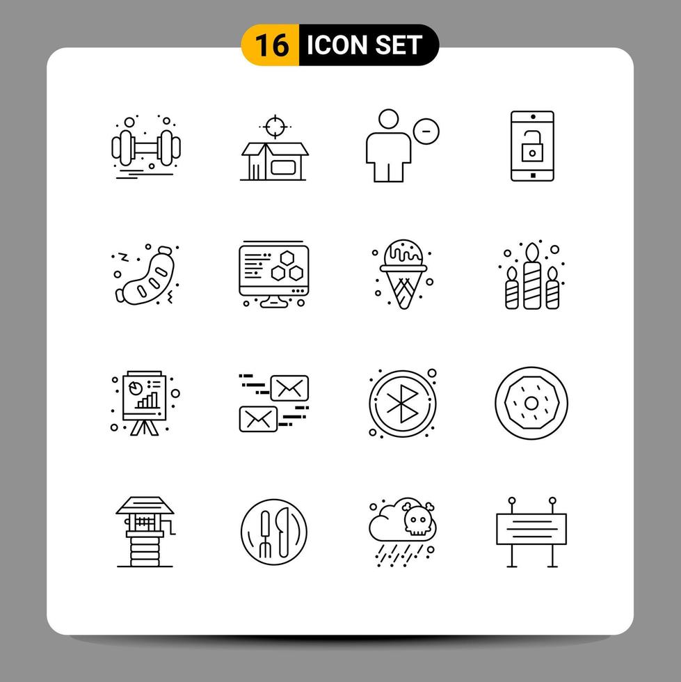 16 Thematic Vector Outlines and Editable Symbols of barbecue mobile application avatar mobile minus Editable Vector Design Elements