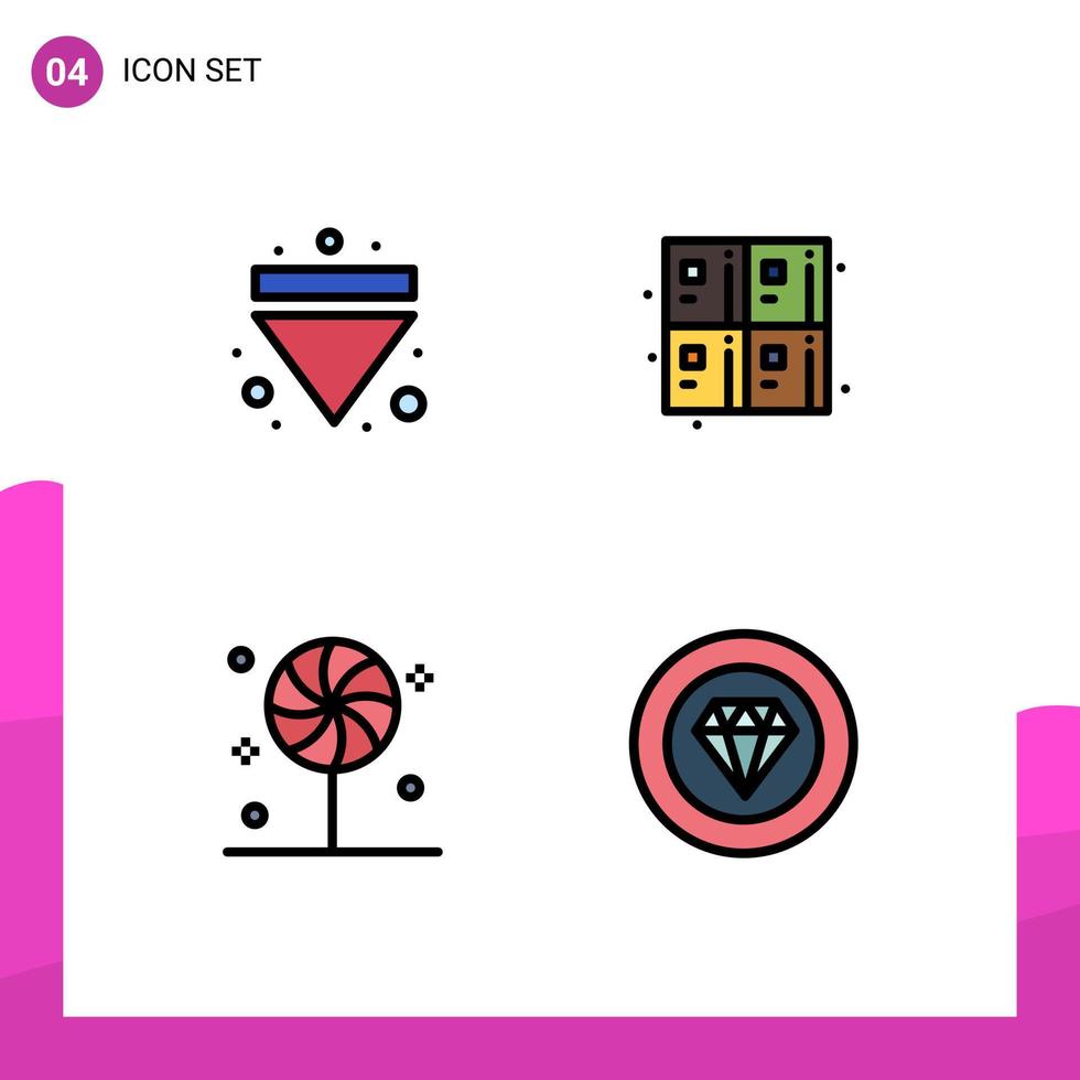 Modern Set of 4 Filledline Flat Colors Pictograph of arrow candy down education sweet Editable Vector Design Elements