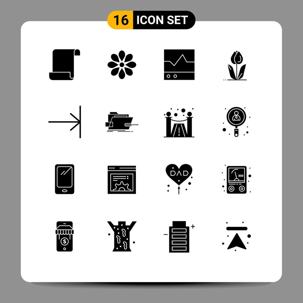 16 Thematic Vector Solid Glyphs and Editable Symbols of rose flower devices floral scope Editable Vector Design Elements