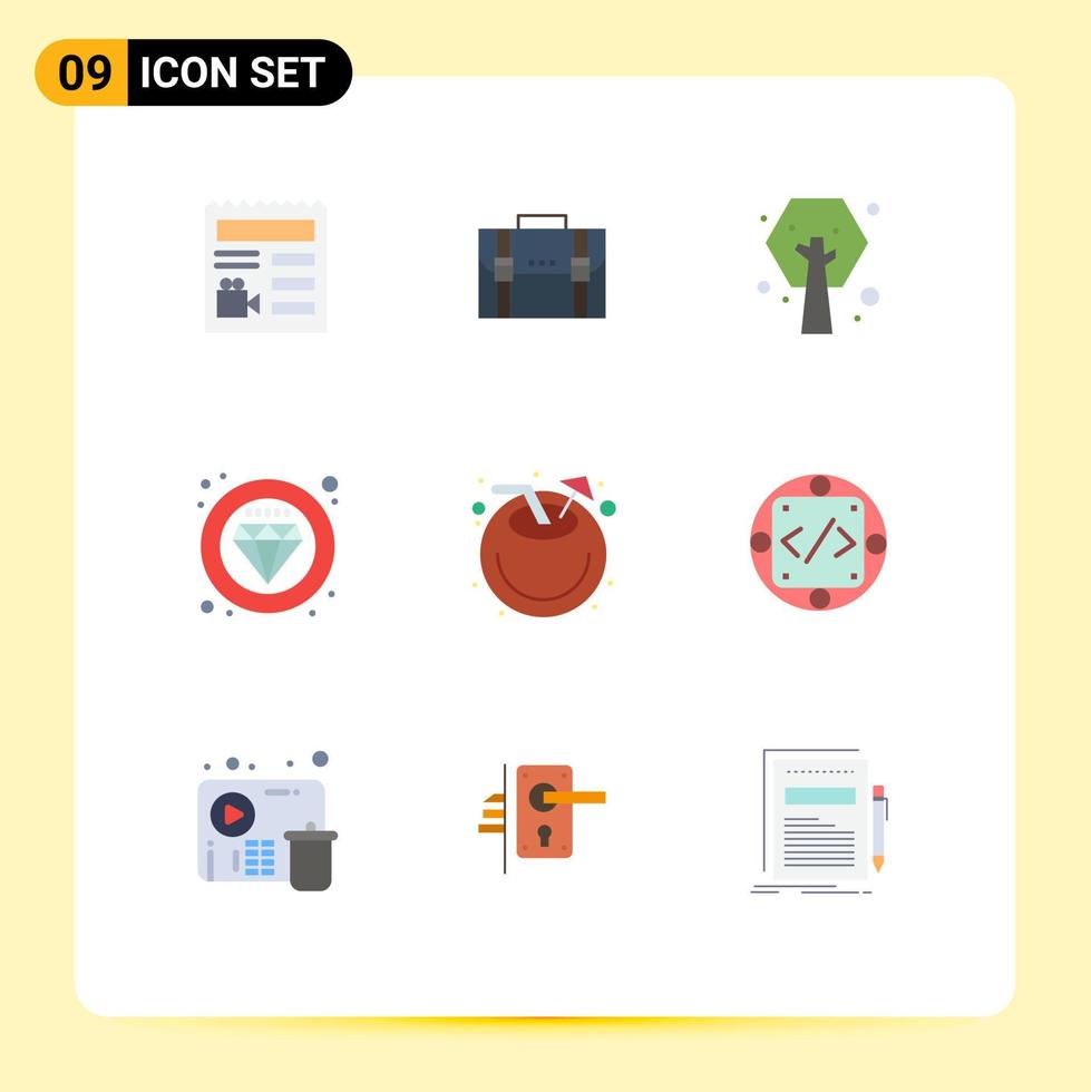Group of 9 Modern Flat Colors Set for quality label marketing plant ecology Editable Vector Design Elements