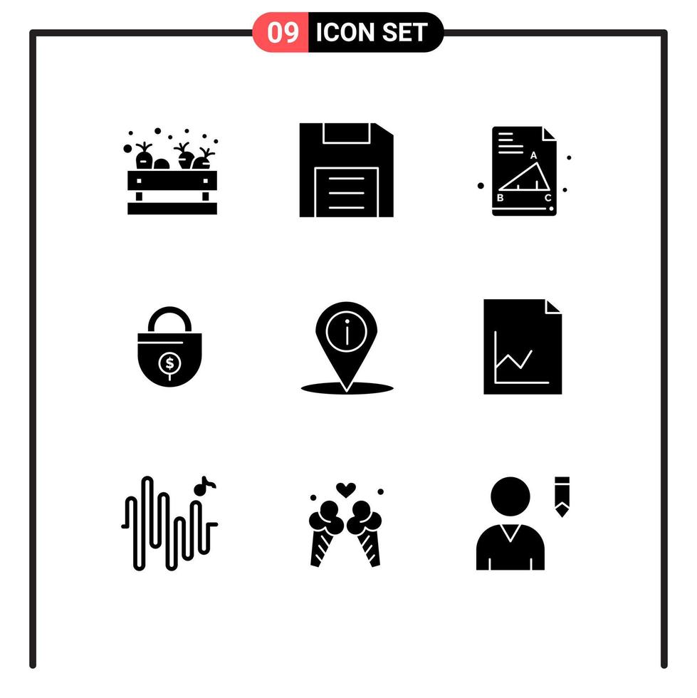 Universal Icon Symbols Group of 9 Modern Solid Glyphs of navigation lock gadget money business Editable Vector Design Elements