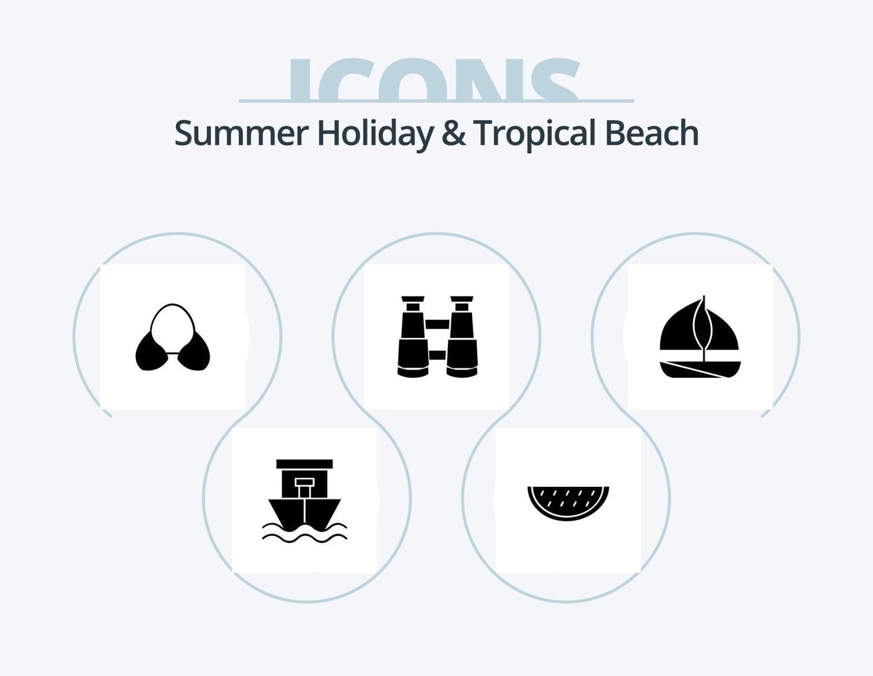 Beach Glyph Icon Pack 5 Icon Design. boat. watch. bra. search. clothing vector