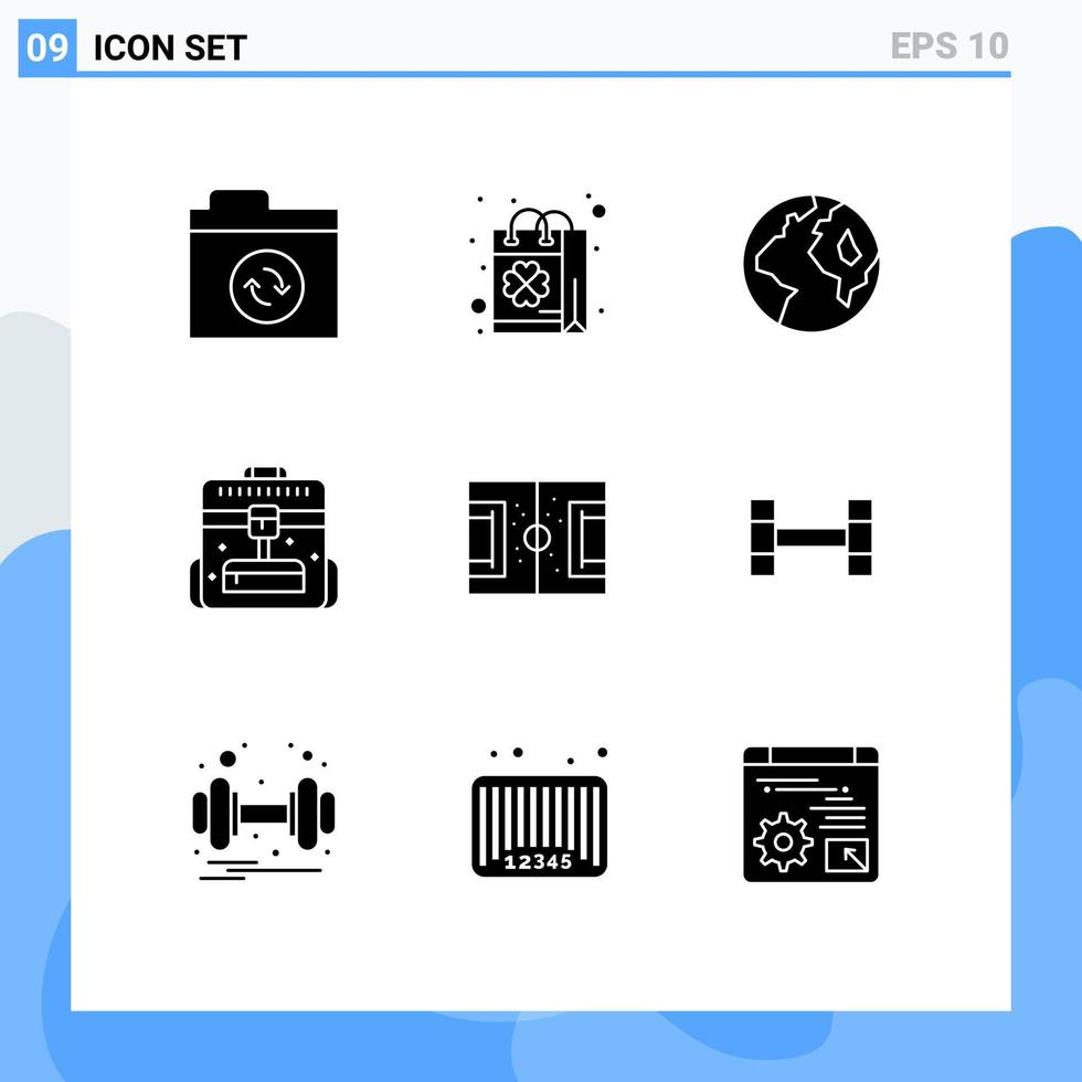 Universal Icon Symbols Group of 9 Modern Solid Glyphs of game field earth travel business Editable Vector Design Elements