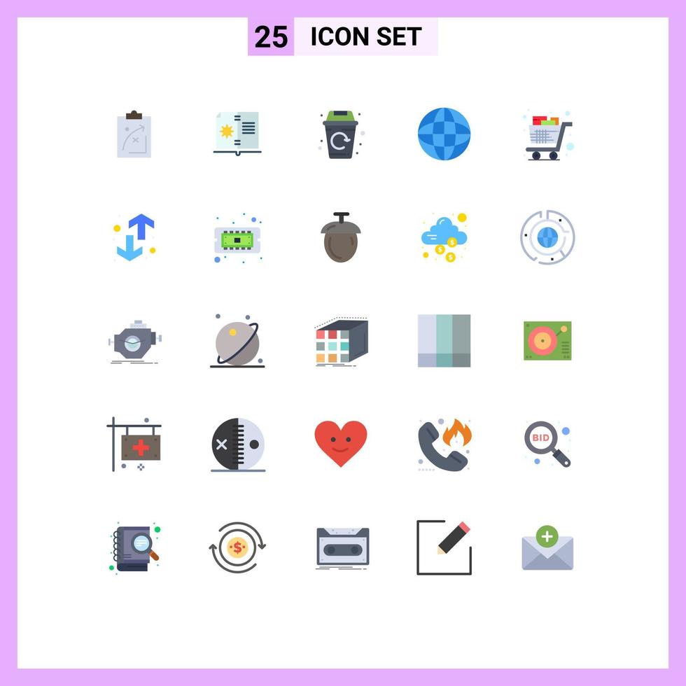 Modern Set of 25 Flat Colors and symbols such as education globe hardware world garbage Editable Vector Design Elements