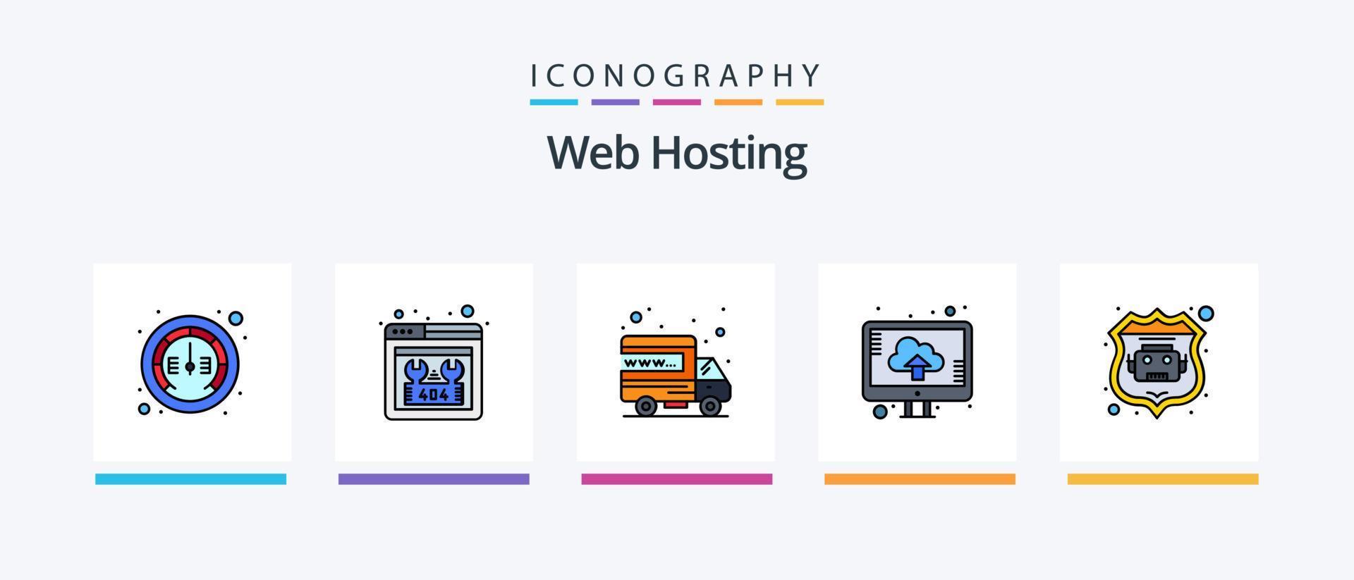 Web Hosting Line Filled 5 Icon Pack Including internet bot. index page. domain. home page. security. Creative Icons Design vector