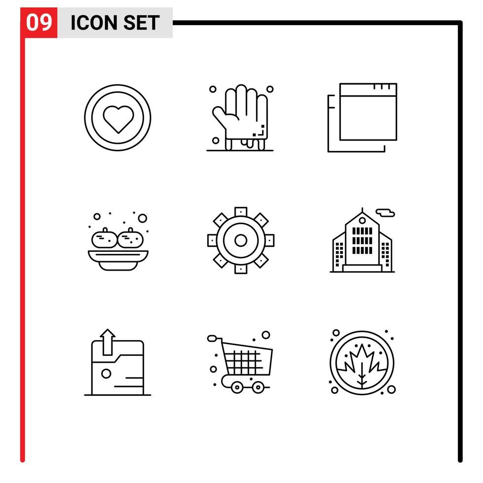 Group of 9 Modern Outlines Set for building building apps construction india Editable Vector Design Elements