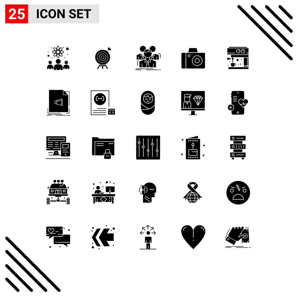 Modern Set of 25 Solid Glyphs Pictograph of machine studio team photo group Editable Vector Design Elements