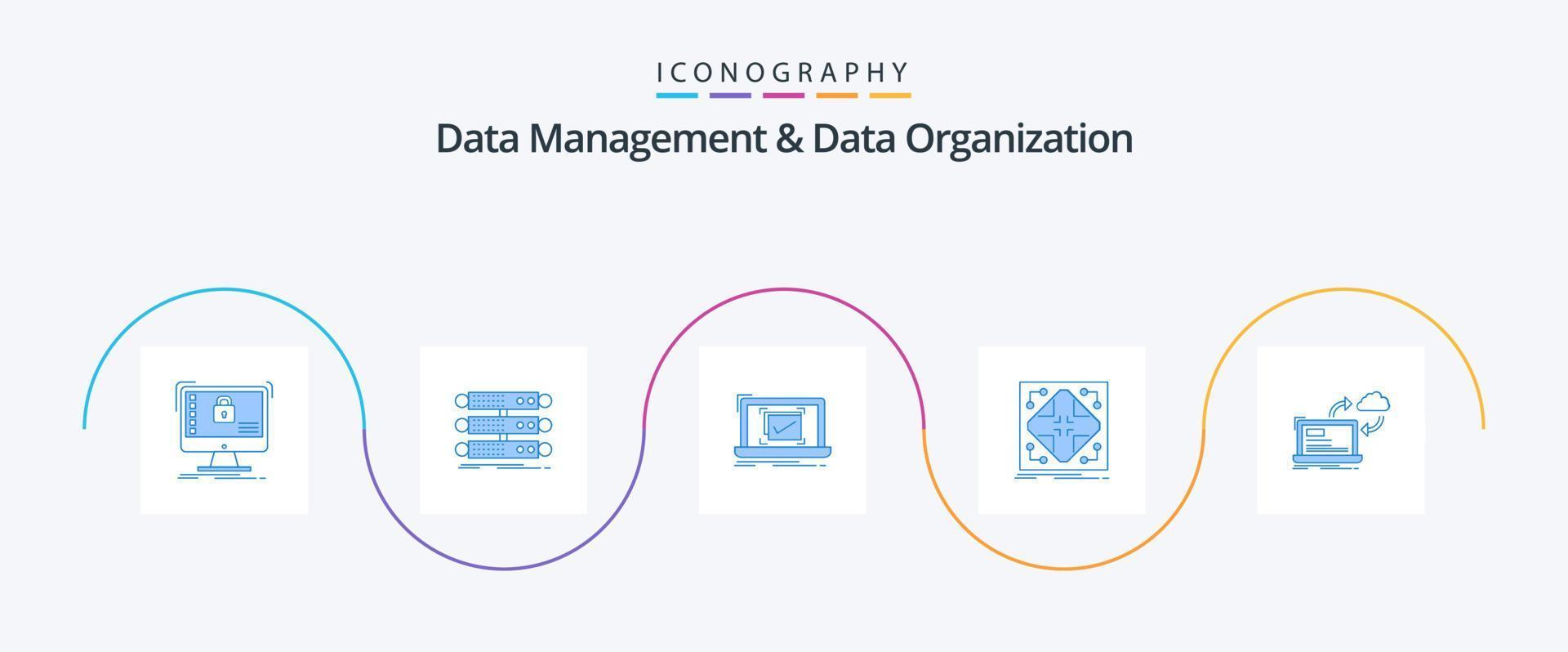 Data Management And Data Organization Blue 5 Icon Pack Including network. data. database. ok. checklist vector