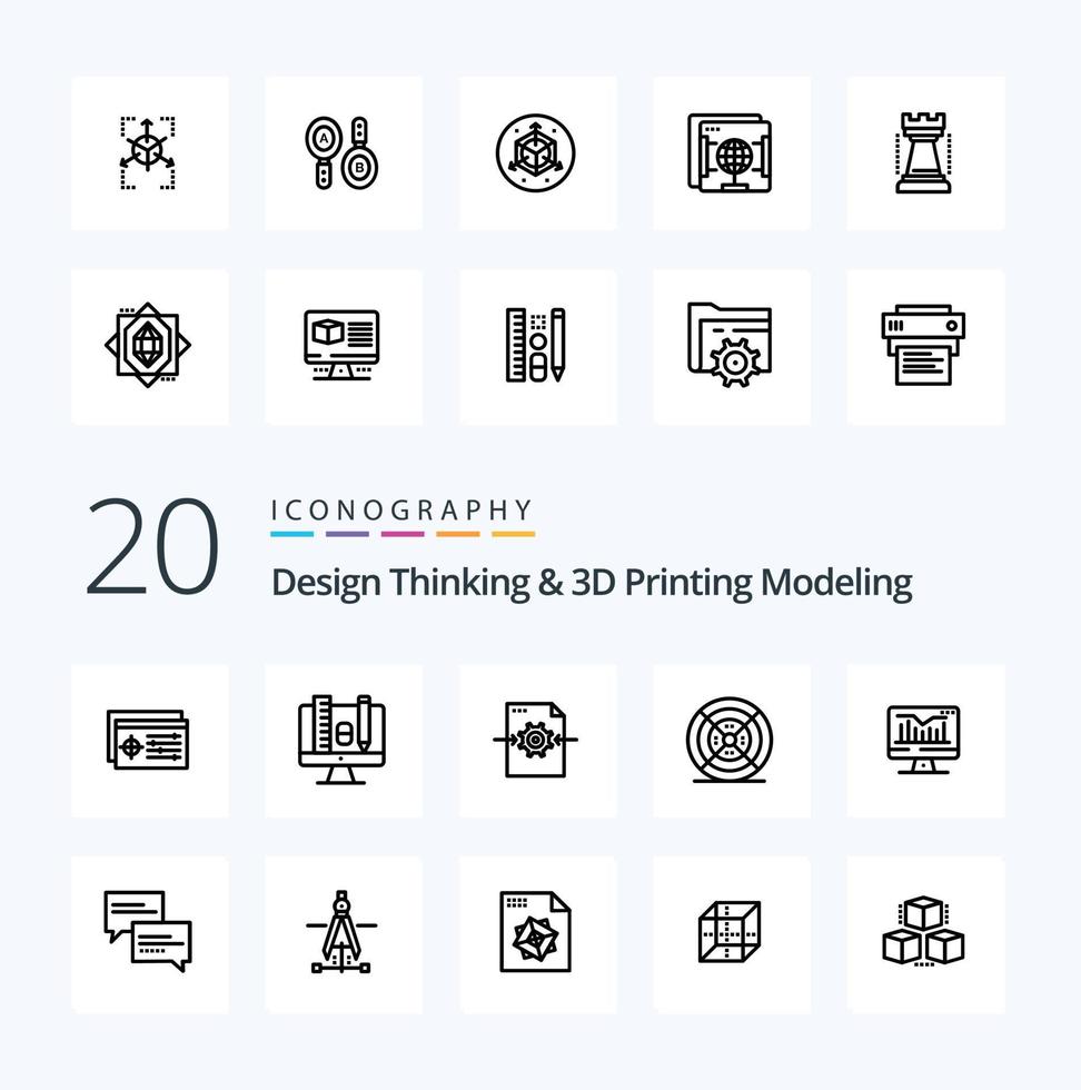 20 Design Thinking And D Printing Modeling Line icon Pack like static print file  printing film vector