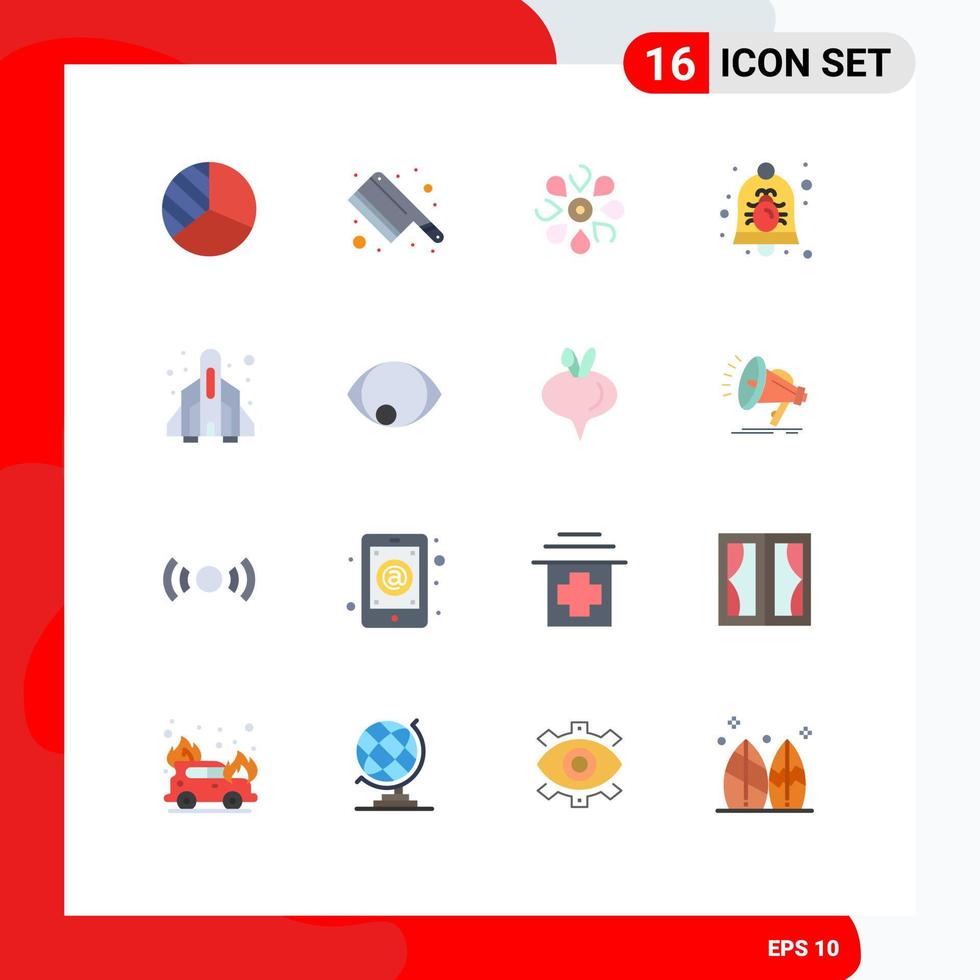 16 Thematic Vector Flat Colors and Editable Symbols of fun security floral notification alarm Editable Pack of Creative Vector Design Elements