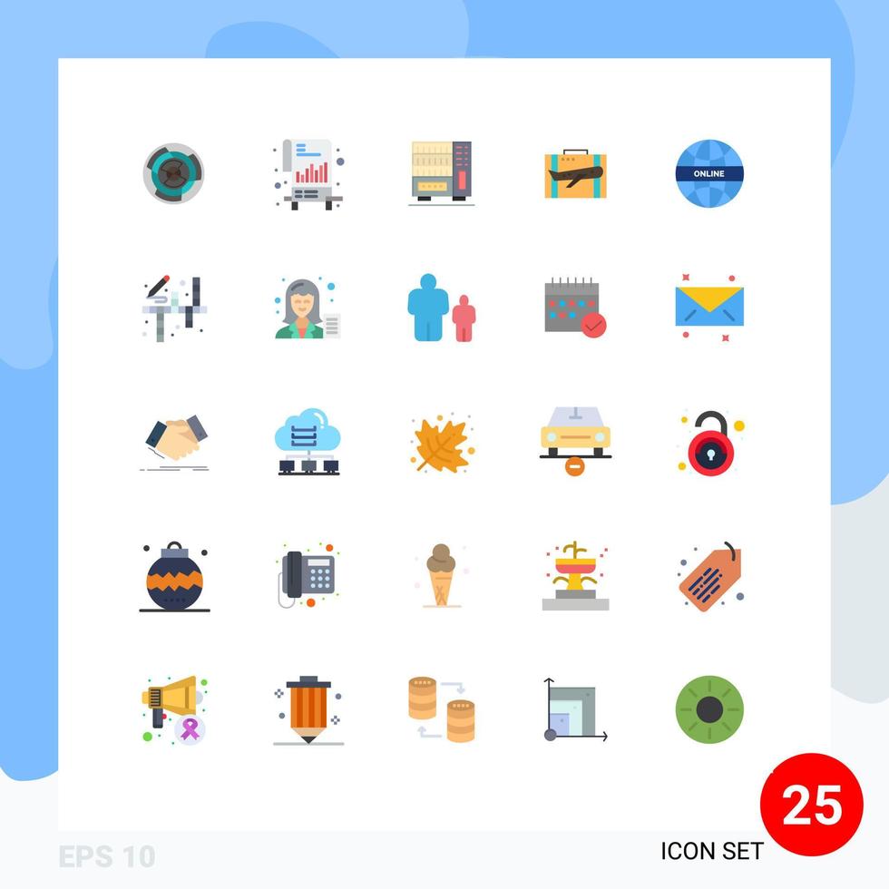 Set of 25 Vector Flat Colors on Grid for business travel documents drawer interior Editable Vector Design Elements