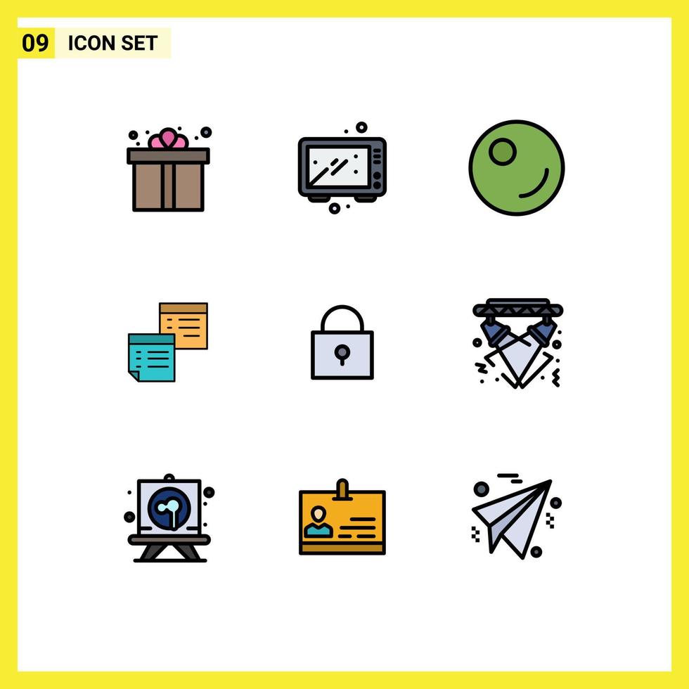 Universal Icon Symbols Group of 9 Modern Filledline Flat Colors of paper office oven notes files Editable Vector Design Elements