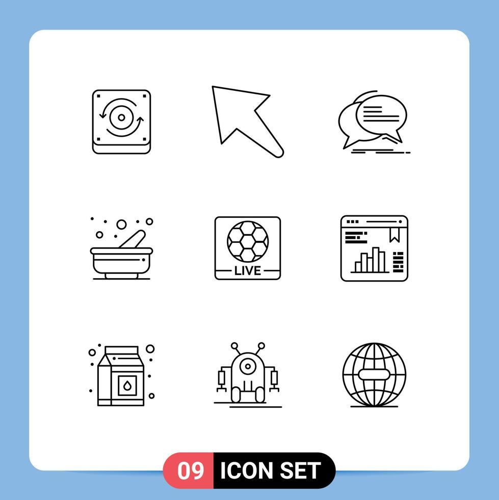 Set of 9 Commercial Outlines pack for screen live communication pestle kitchen Editable Vector Design Elements