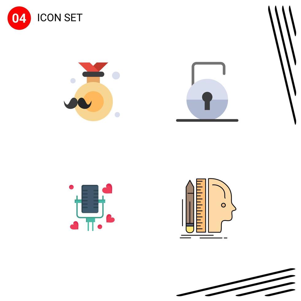 Stock Vector Icon Pack of 4 Line Signs and Symbols for badge talking fathers day lock pad married Editable Vector Design Elements