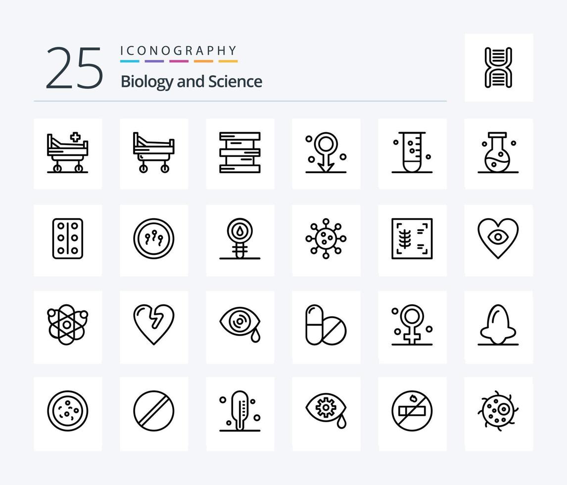 Biology 25 Line icon pack including chemistry. science. male. laboratory. glassware vector