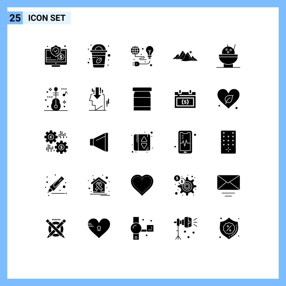 conjunto de 25 iconos de interfaz de usuario modernos símbolos signos para elementos de diseño de vector editables de bulbo de paisaje de protección de colina solar