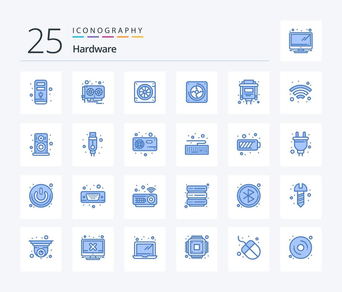 Hardware 25 Blue Color icon pack including vga. cable. cooler. fan. hardware vector