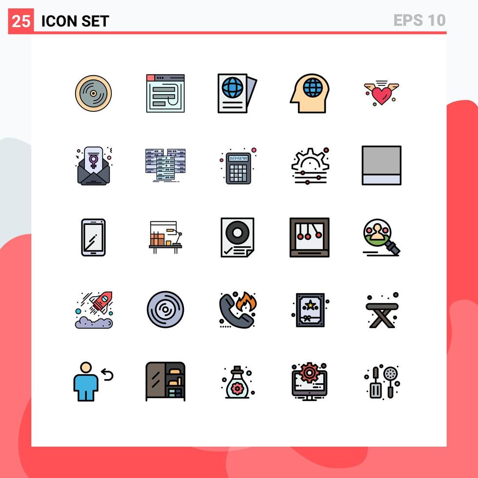 Modern Set of 25 Filled line Flat Colors Pictograph of loving global phishing face passport Editable Vector Design Elements