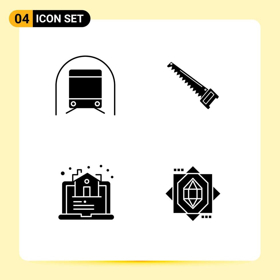 Editable Vector Line Pack of 4 Simple Solid Glyphs of metro tools transportation hand house Editable Vector Design Elements