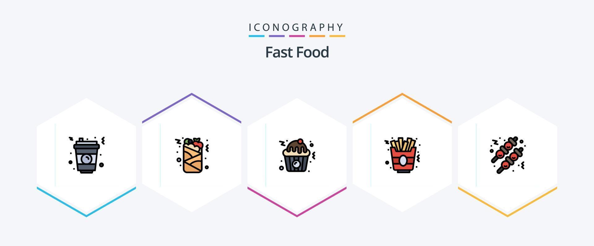 paquete de íconos de comida rápida de 25 líneas completas que incluye . alimento. magdalena comida rápida. alimento vector