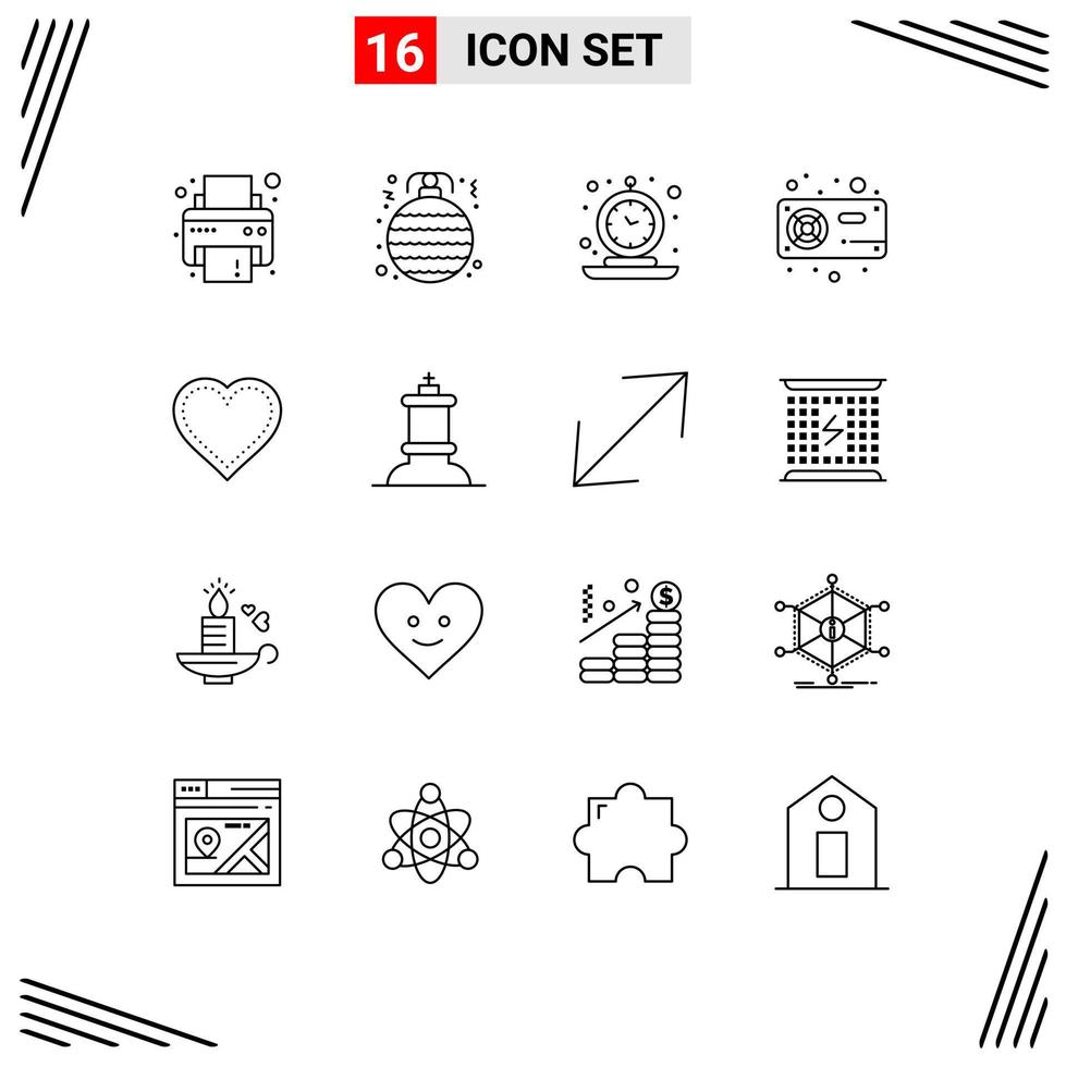16 Creative Icons Modern Signs and Symbols of heart radiator clock hardware computer Editable Vector Design Elements