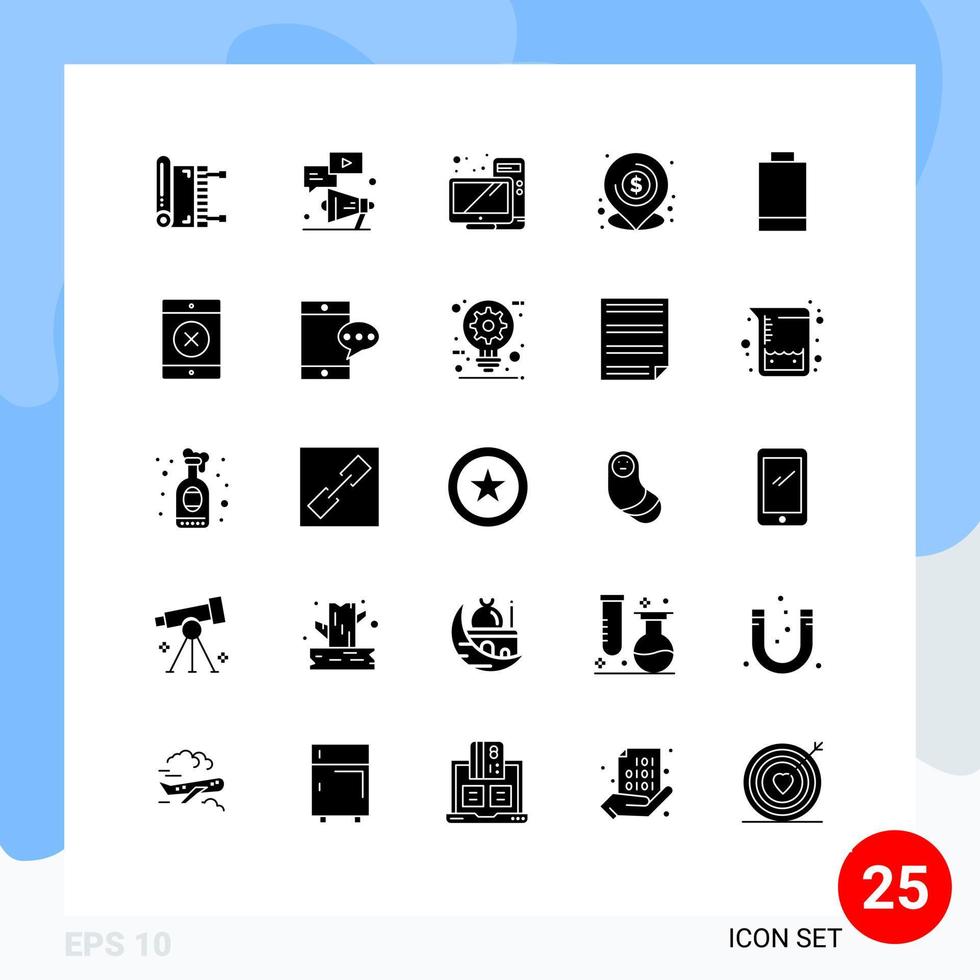 Editable Vector Line Pack of 25 Simple Solid Glyphs of local lend chat banking hardware Editable Vector Design Elements