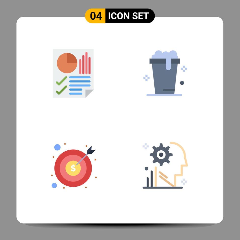 4 iconos planos universales establecidos para aplicaciones web y móviles bares página bancaria sopa efectivo elementos de diseño vectorial editables vector