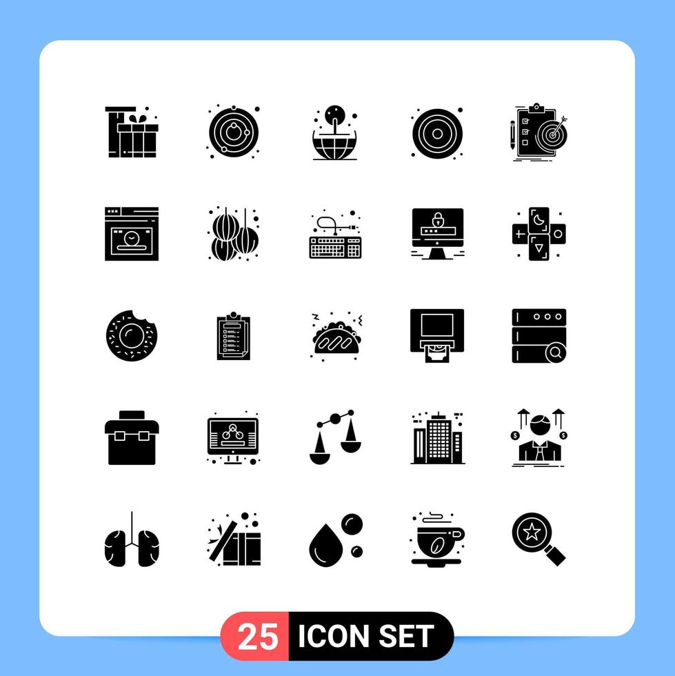 Group of 25 Modern Solid Glyphs Set for report video universe dvd cd Editable Vector Design Elements