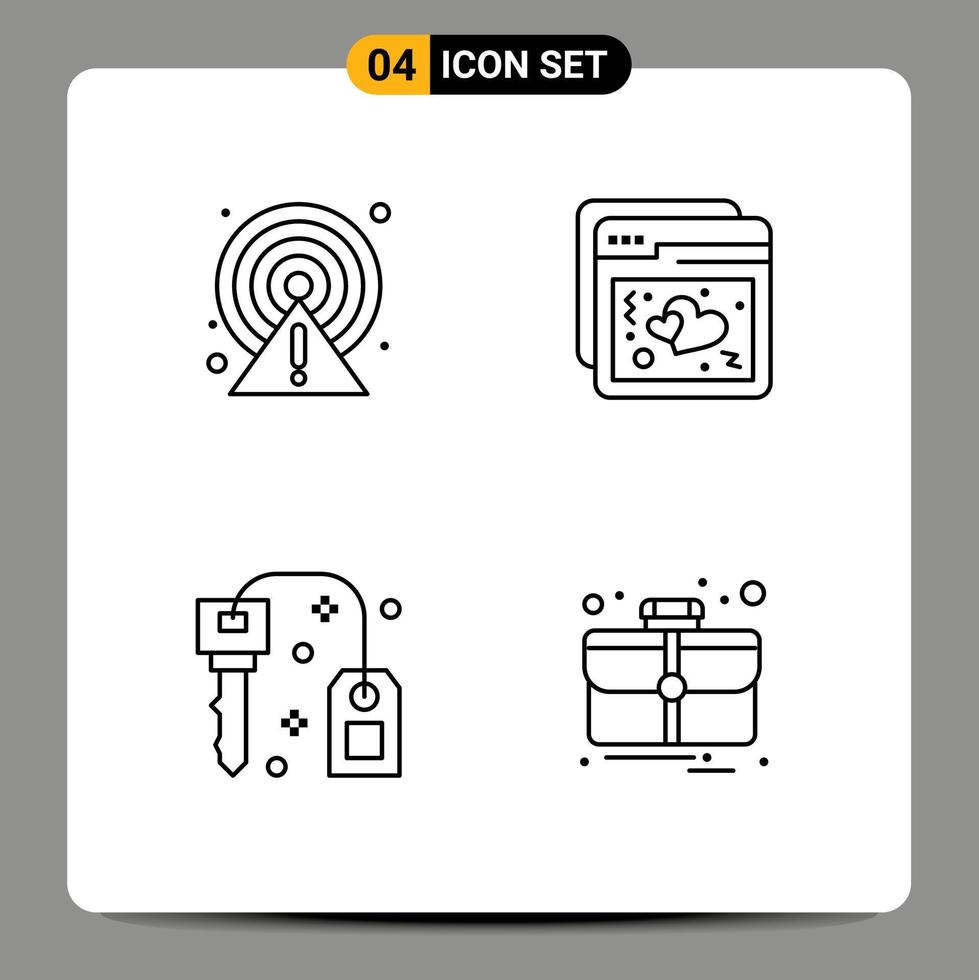 Modern Set of 4 Filledline Flat Colors Pictograph of alert key point ux success Editable Vector Design Elements
