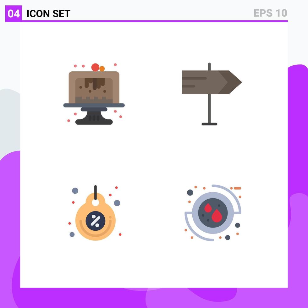 Set of 4 Commercial Flat Icons pack for baking price dessert pointer discount Editable Vector Design Elements
