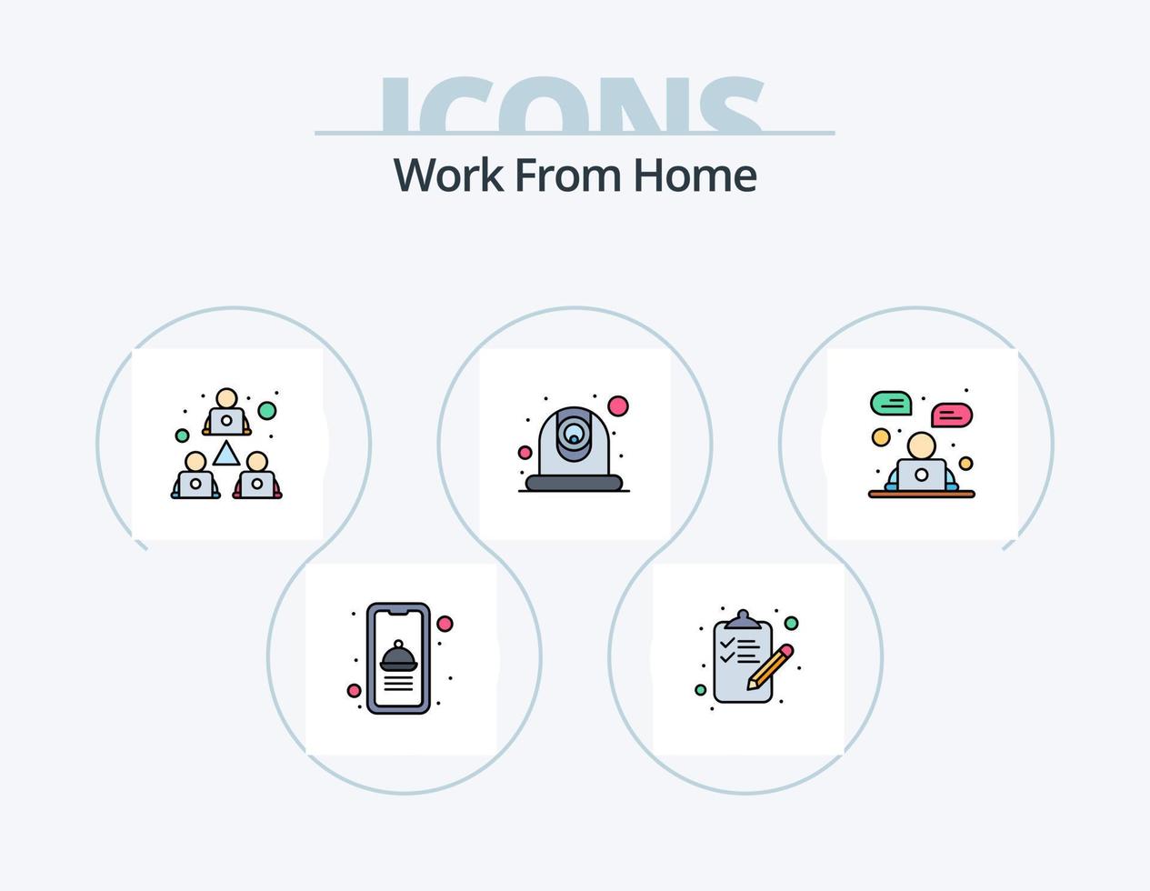 Work From Home Line Filled Icon Pack 5 Icon Design. online. communication. conference. content. done vector